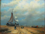 Vóór restauratie, schilderij schip op strand
